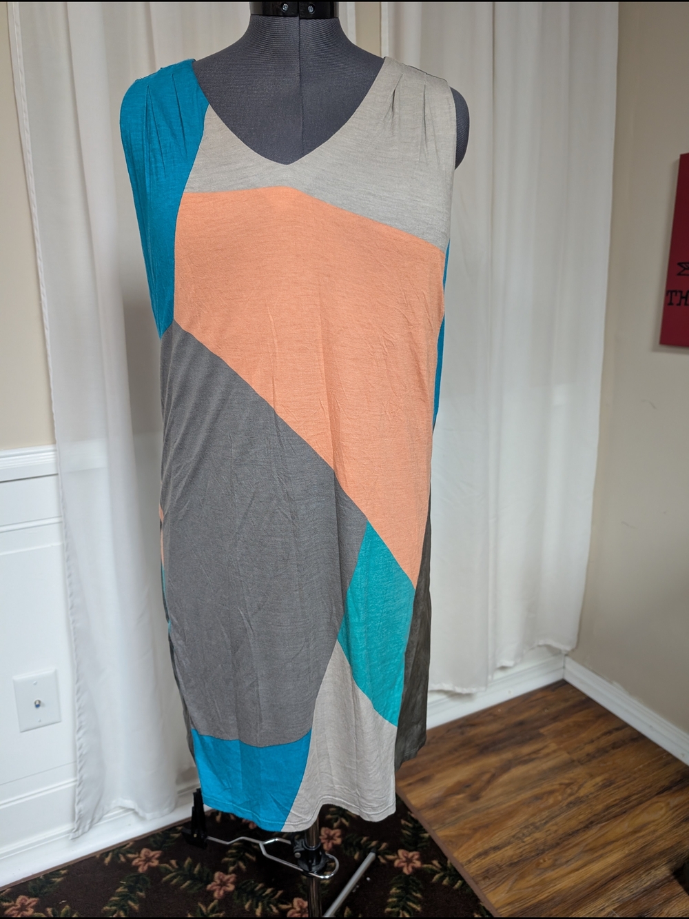 Doo.Ri Colorblock Sleeveless Shift Dress — Teal, Peach, Gray, Light Gray